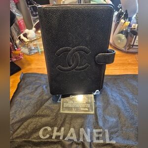 CHANEL Timeless CC Black MM Caviar Leather Agenda, Authenticity Card & Dust Bag